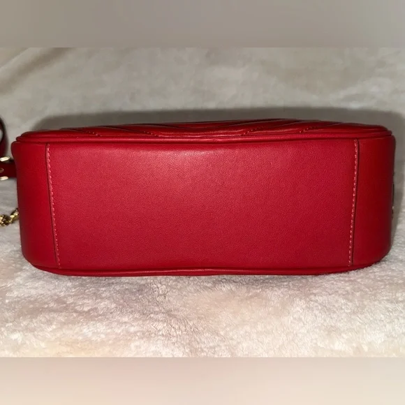 New RARE COACH Jes Crossbody Bag w/Puffy Heart Quilting Leather Gold Cherry Red - Picture 9 of 13